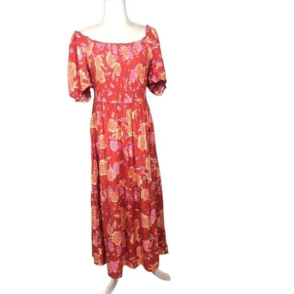 Zesica Dress Womens Size XL Orange Pink Floral Smocked Ruffle Beach Boho New - Picture 3 of 13